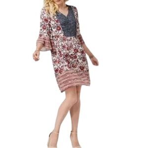 New Style & Co. Boho MIDI Length Dress Navy & Burgandy Plus Size 1X NWOT